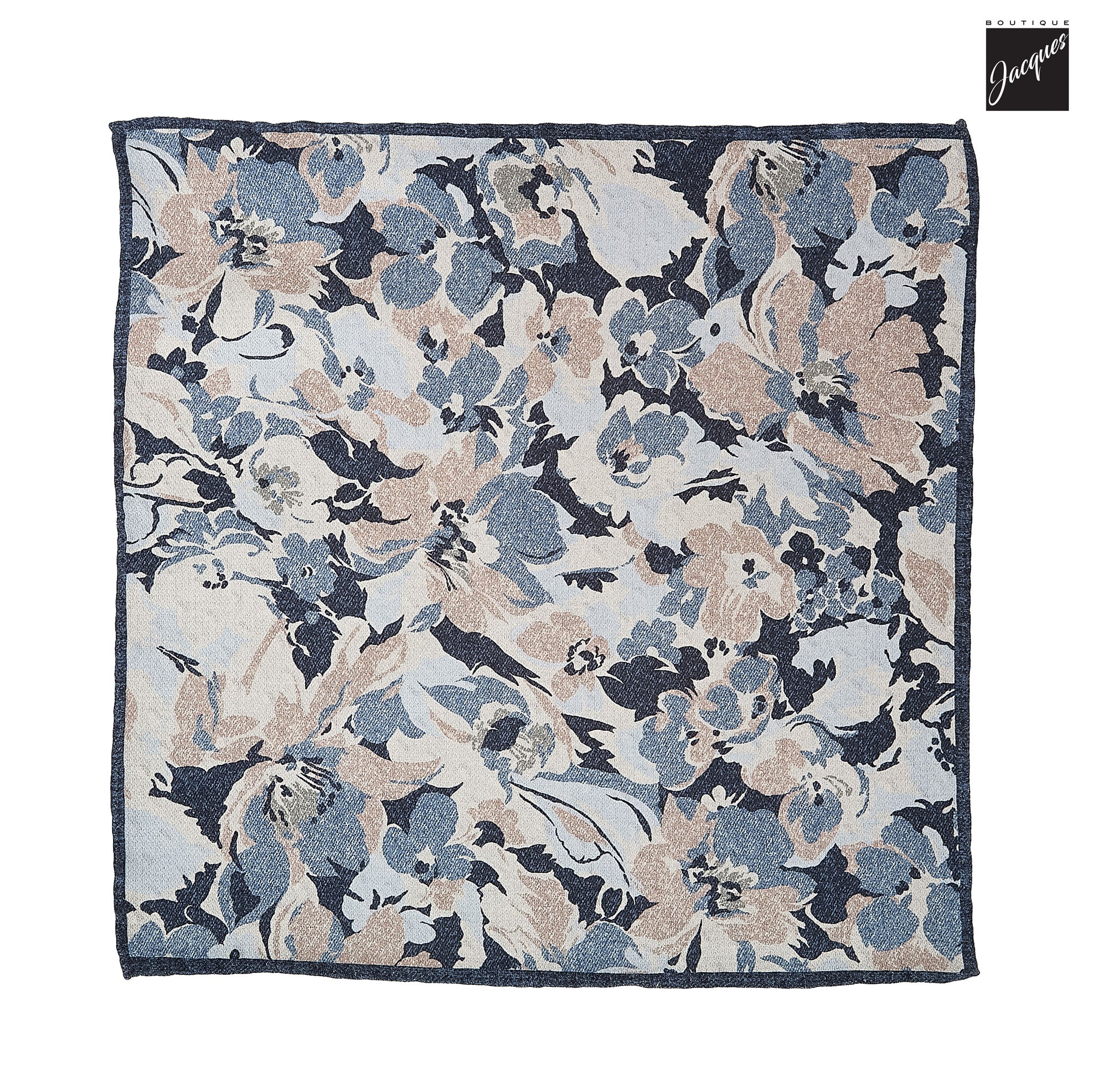 Blue Floral/Geometric Reversible Woven Silk Hankie - Paolo Albizzati - Boutique Jacques International