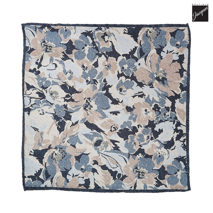 Blue Floral/Geometric Reversible Woven Silk Hankie - Paolo Albizzati - Boutique Jacques International