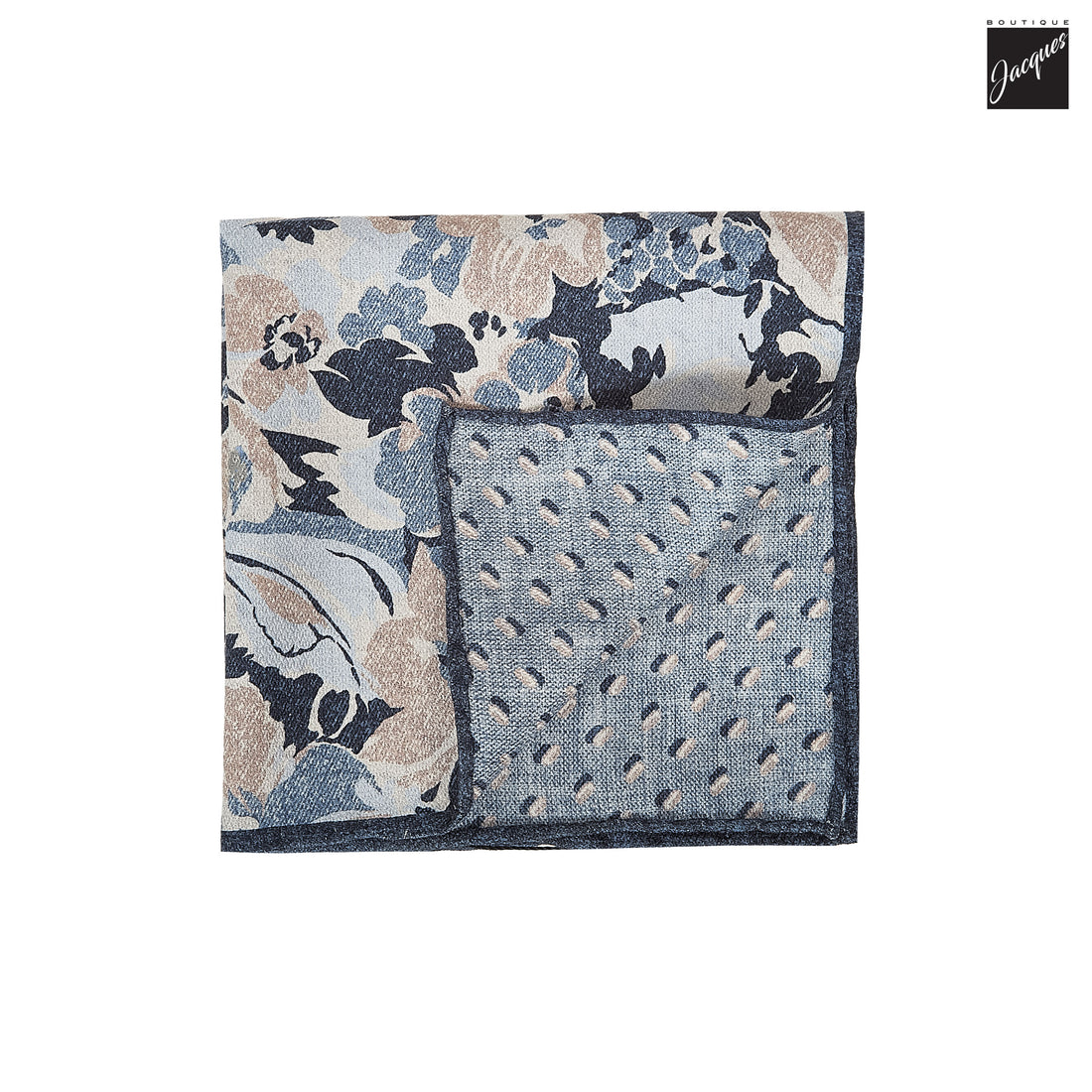 Blue Floral/Geometric Reversible Woven Silk Hankie - Paolo Albizzati - Boutique Jacques International