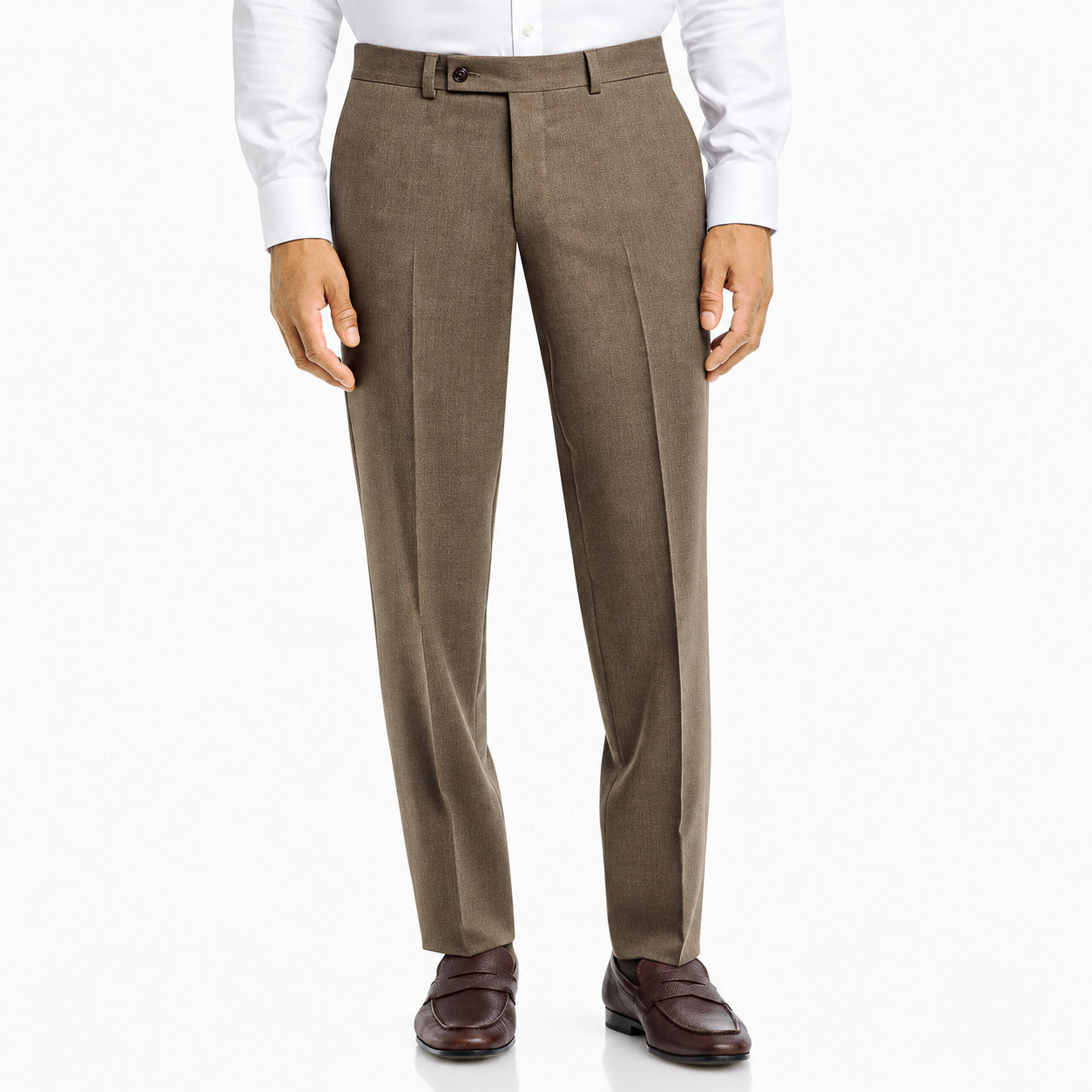 Taupe Super 120's Wool Flannel Oslo Contemporary Fit Dress Pant - Jack Victor