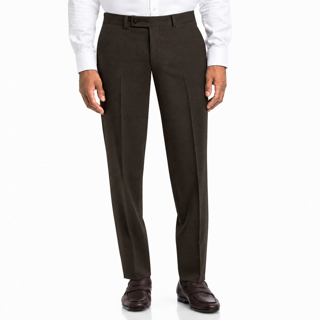 Dark Brown Super 120's Wool Flannel Oslo Contemporary Fit Dress Pant - Jack Victor