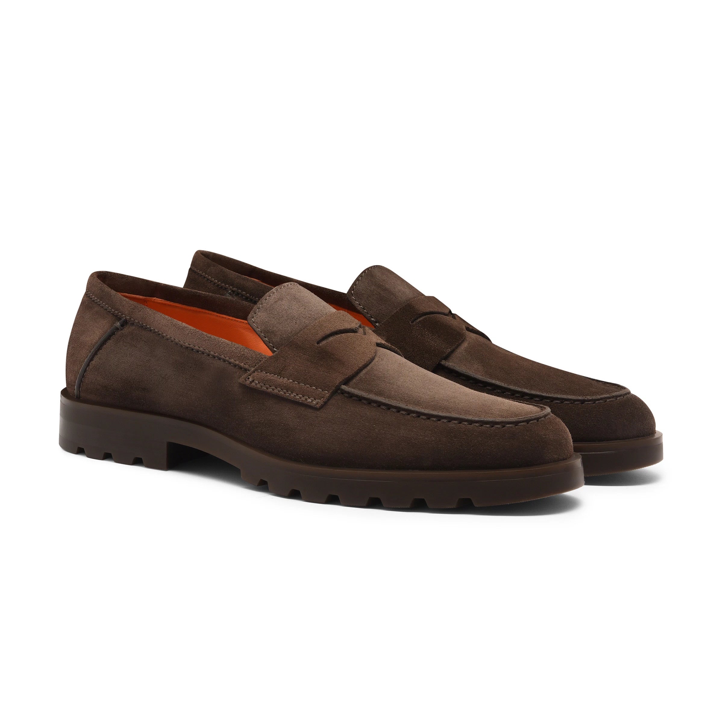 Brown Suede Rock Penny Loafers - Santoni