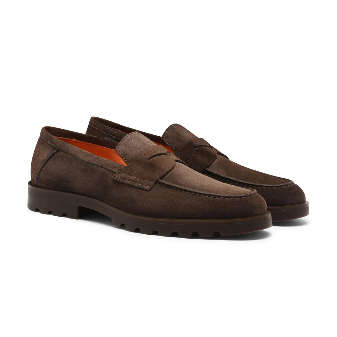 Brown Suede Rock Penny Loafers - Santoni