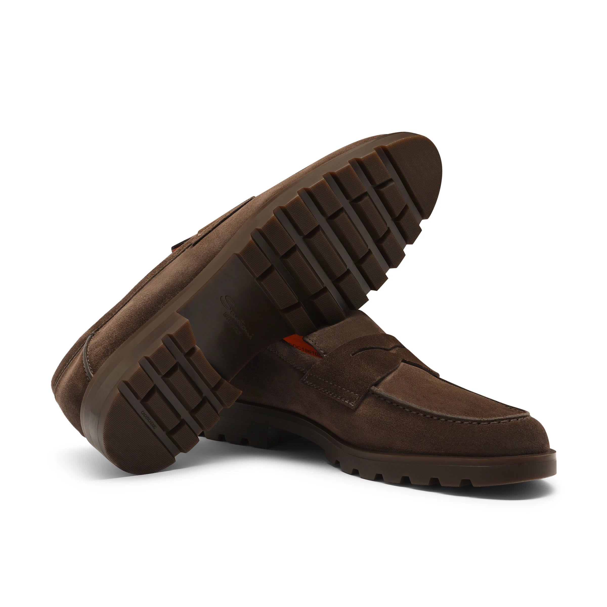 Brown Suede Rock Penny Loafers - Santoni