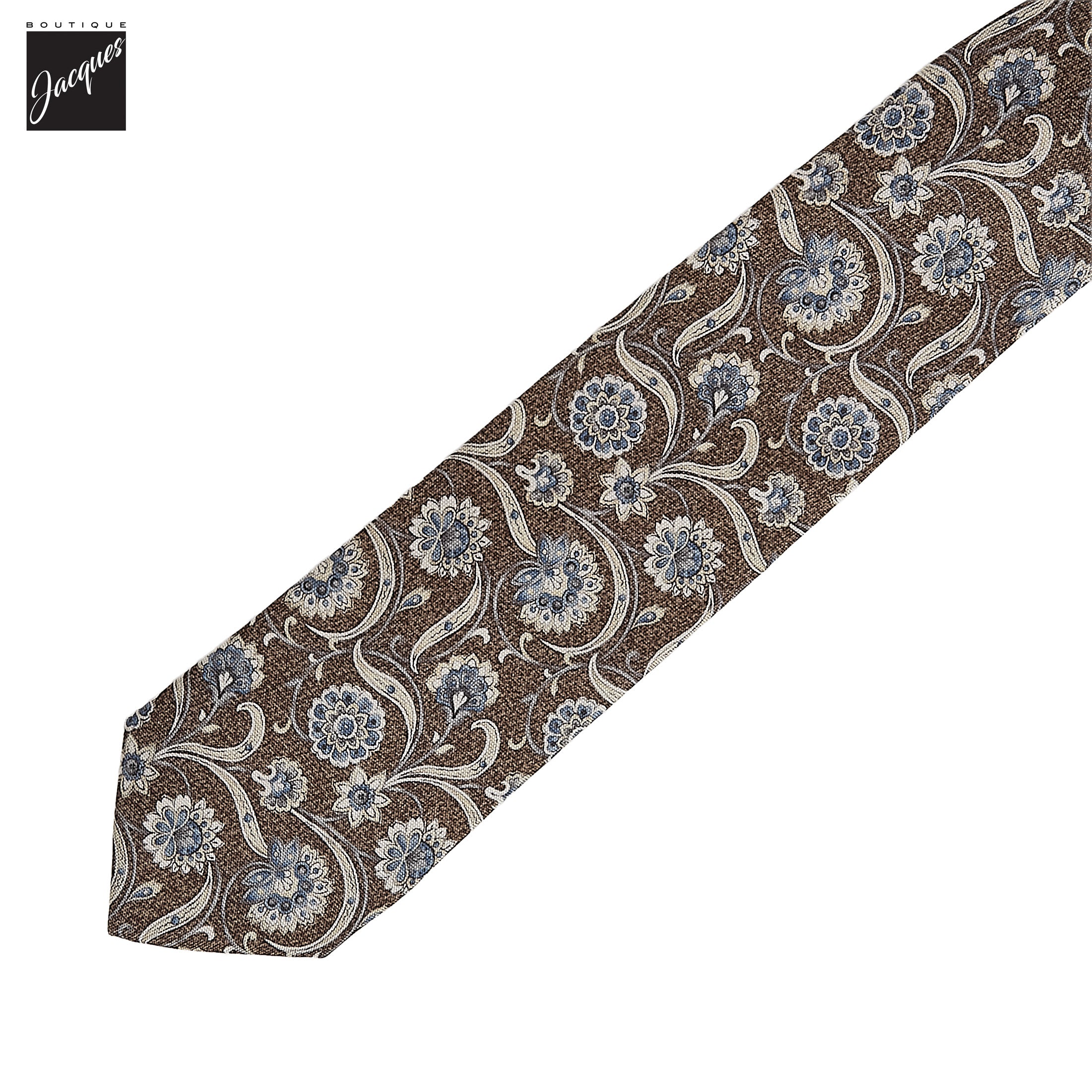 Brown & Blue Paisley Printed Silk Tie - Paolo Albizzati - Boutique Jacques International