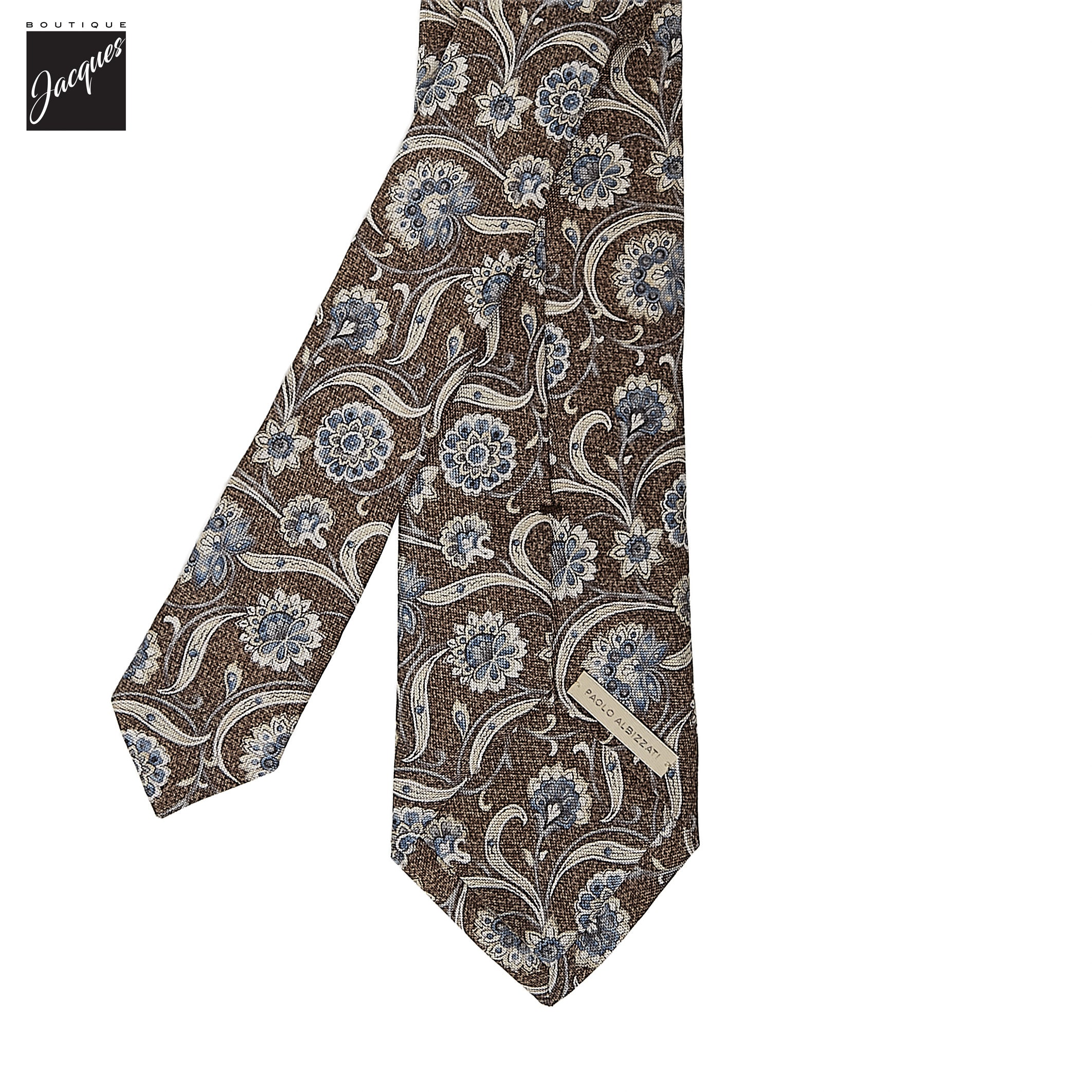 Brown & Blue Paisley Printed Silk Tie - Paolo Albizzati - Boutique Jacques International