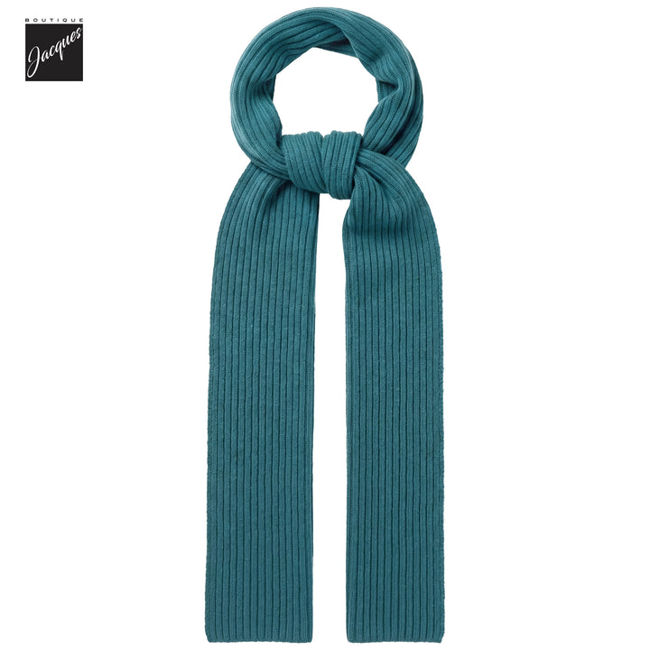 Dark Teal Green Ribbed Cotton-Stretch Chunky Scarf - Phil Petter