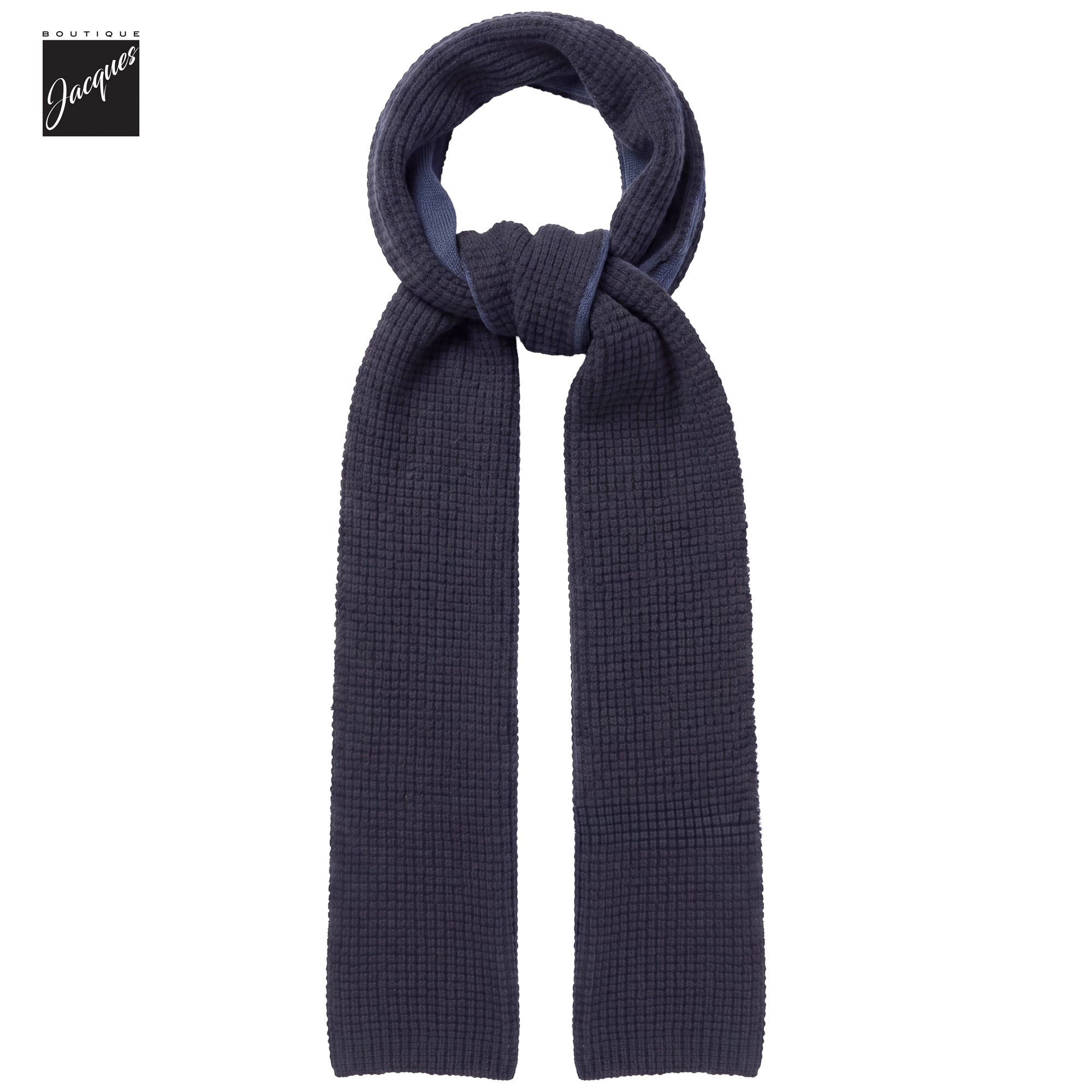 Two-Tone Brown & Navy Double-Faced Merino Wool Scarf - Phil Petter - Boutique Jacques International
