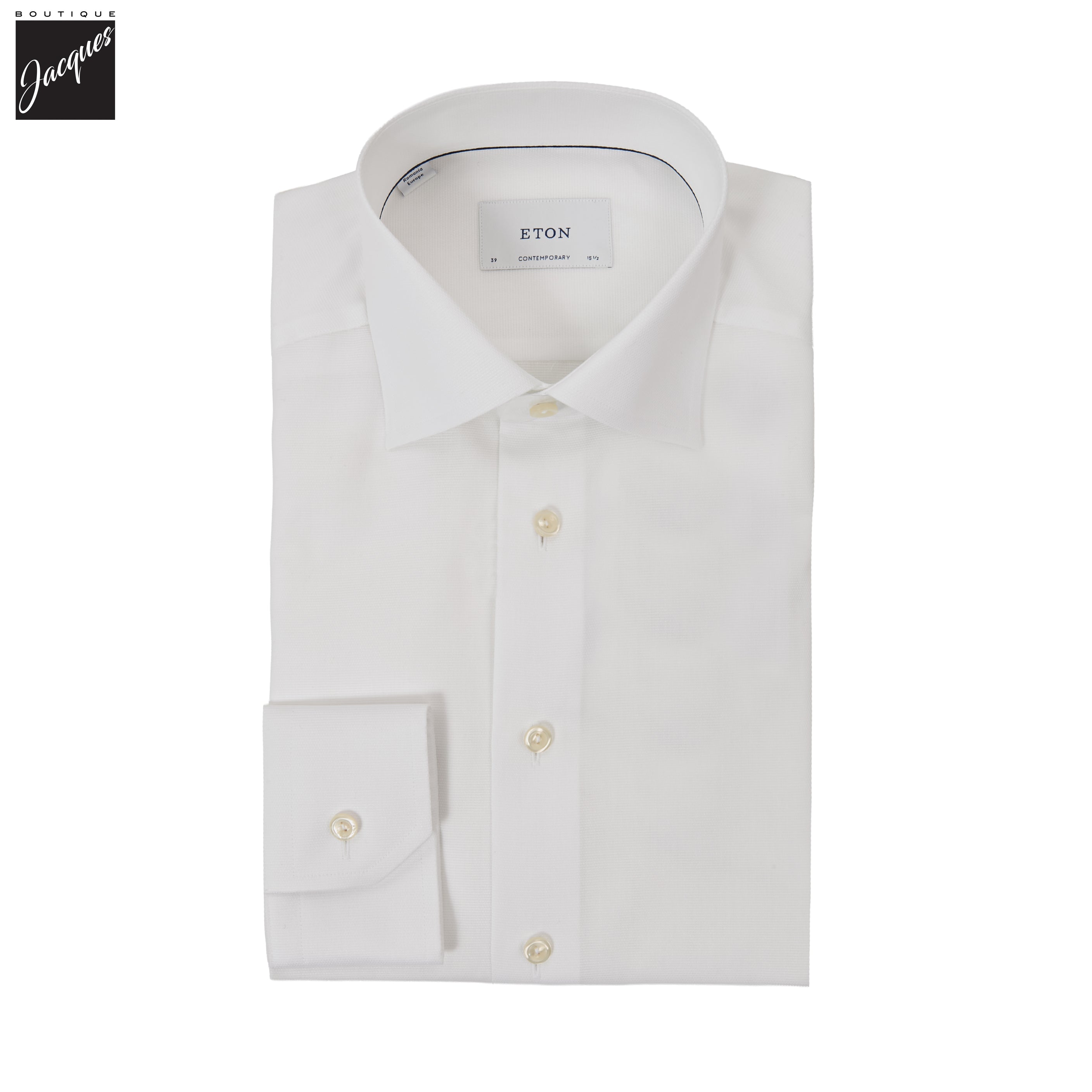 White Semi Solid Signature Twill Contemporary Fit Shirt - ETON