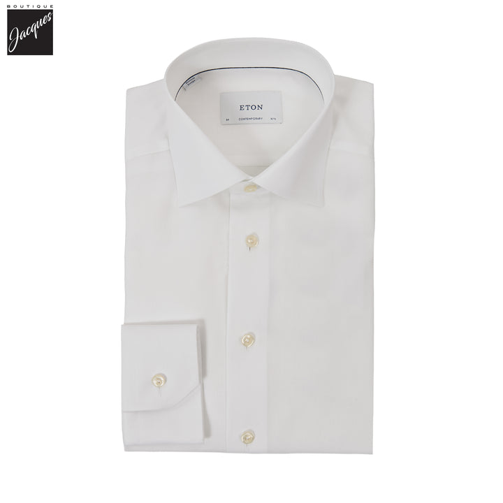 White Semi Solid Signature Twill Contemporary Fit Shirt - ETON