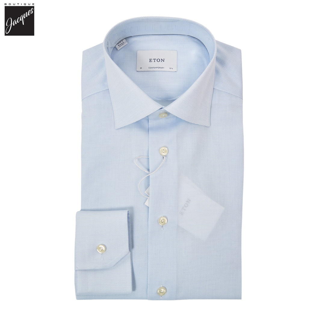 Light Blue Semi Solid Signature Twill Contemporary Fit Shirt - ETON