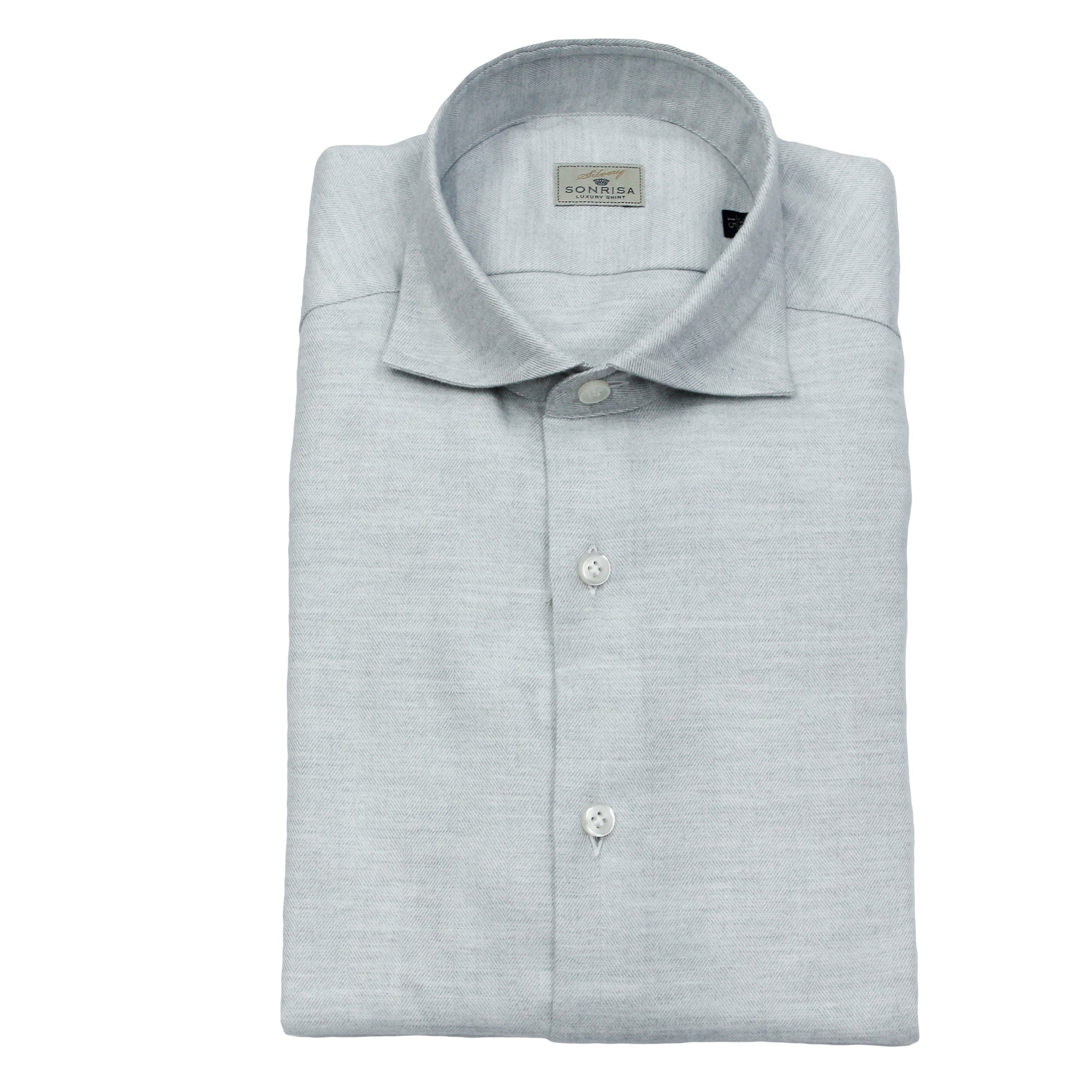 Light Grey Herringbone Cotton Flannel Shirt - SONRISA