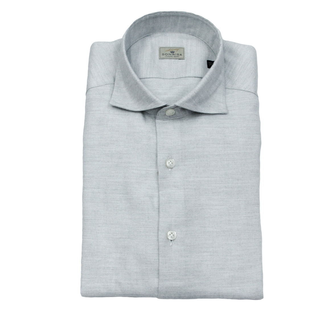 Light Grey Herringbone Cotton Flannel Shirt - SONRISA