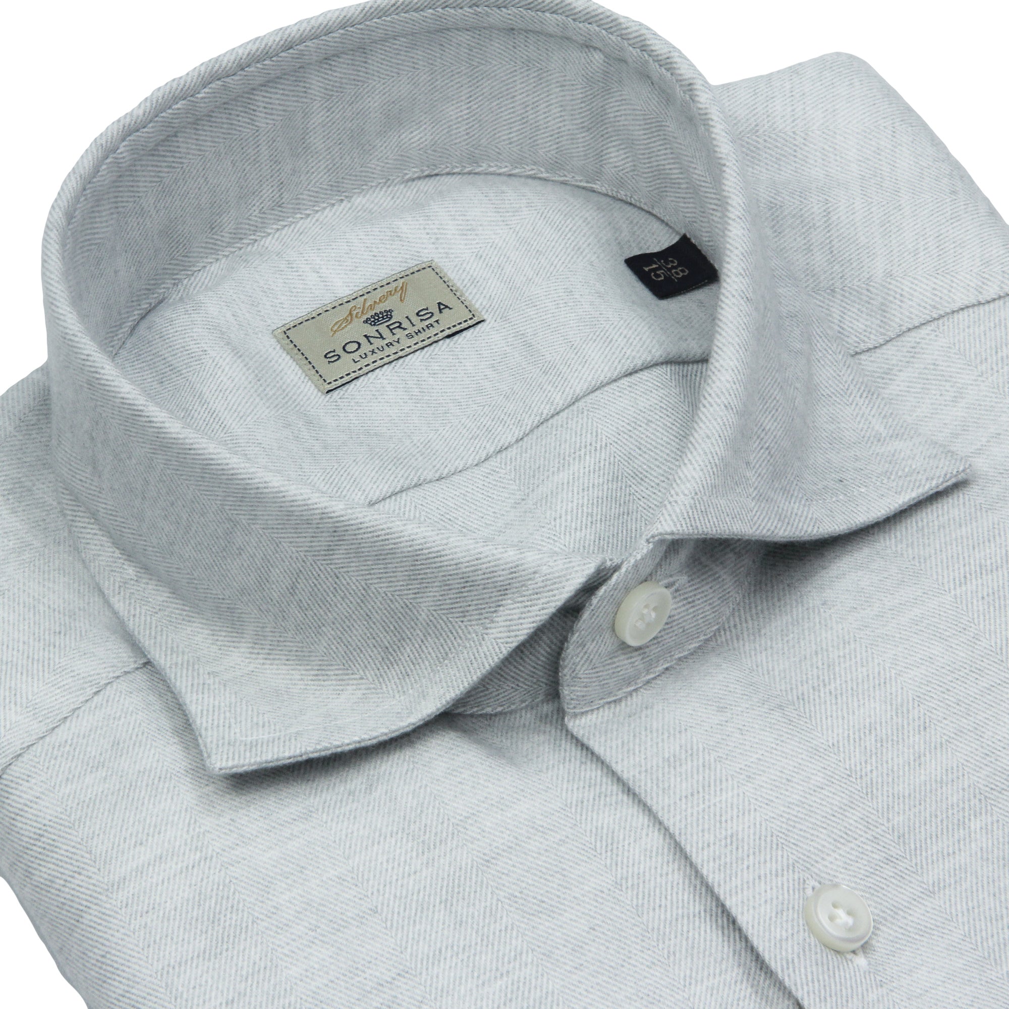 Light Grey Herringbone Cotton Flannel Shirt - SONRISA