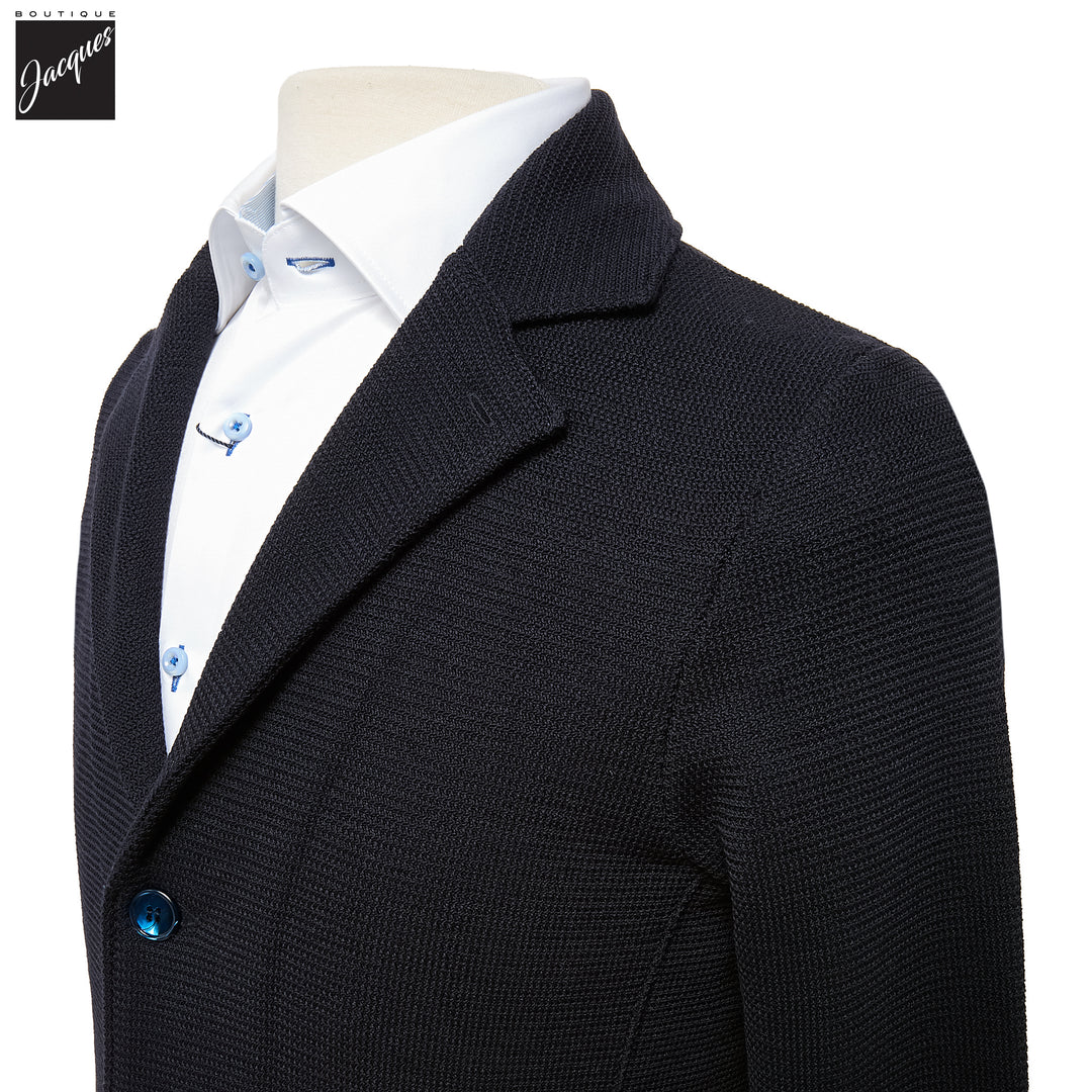 Navy Blue Merino Wool Knitted Textured Blazer Cardigan - Stenströms - Boutique Jacques International