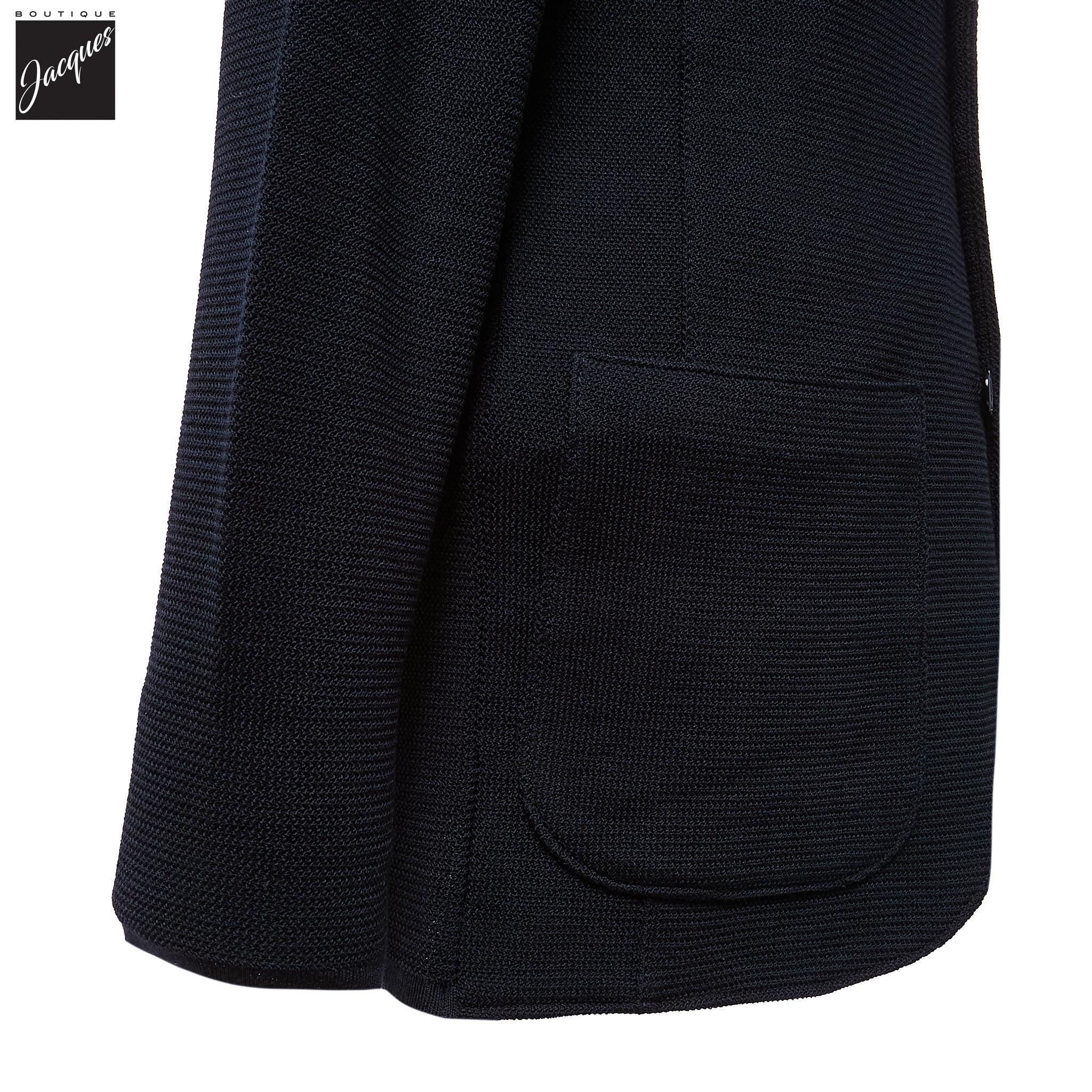Navy Blue Merino Wool Knitted Textured Blazer Cardigan - Stenströms - Boutique Jacques International