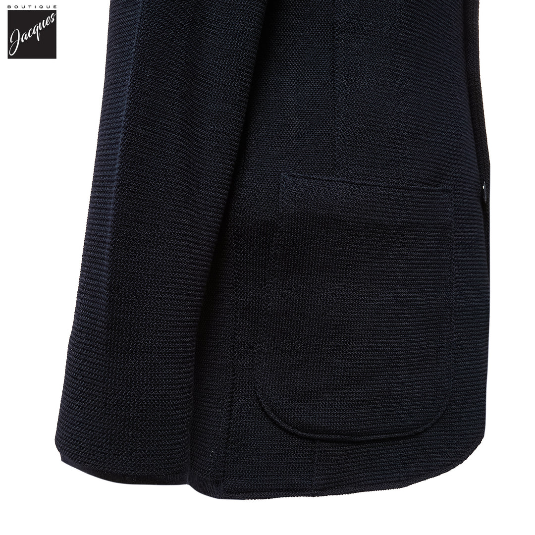 Navy Blue Merino Wool Knitted Textured Blazer Cardigan - Stenströms - Boutique Jacques International