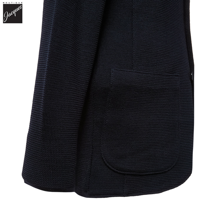 Navy Blue Merino Wool Knitted Textured Blazer Cardigan - Stenströms - Boutique Jacques International