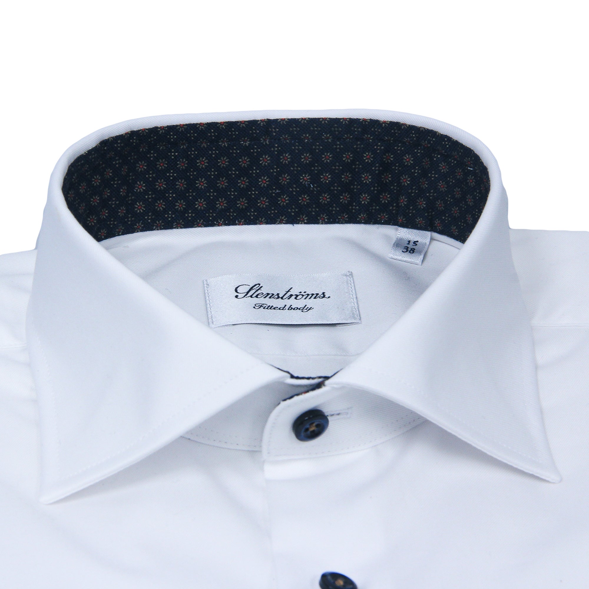 White Twill Fitted Body Shirt w/ Navy Floral Contrast - Stenströms