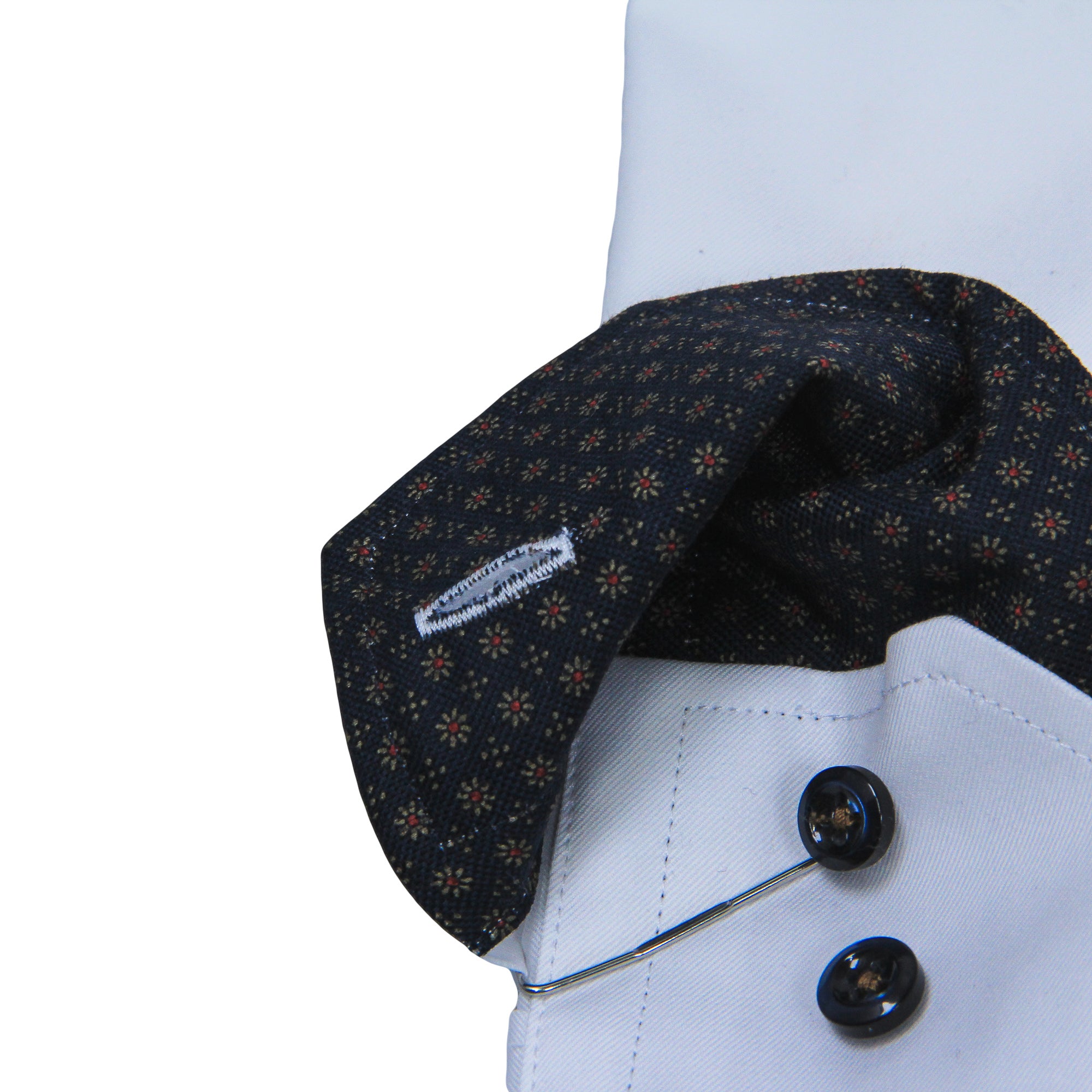 White Twill Fitted Body Shirt w/ Navy Floral Contrast - Stenströms