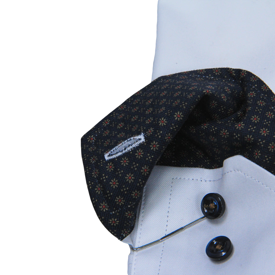 White Twill Fitted Body Shirt w/ Navy Floral Contrast - Stenströms