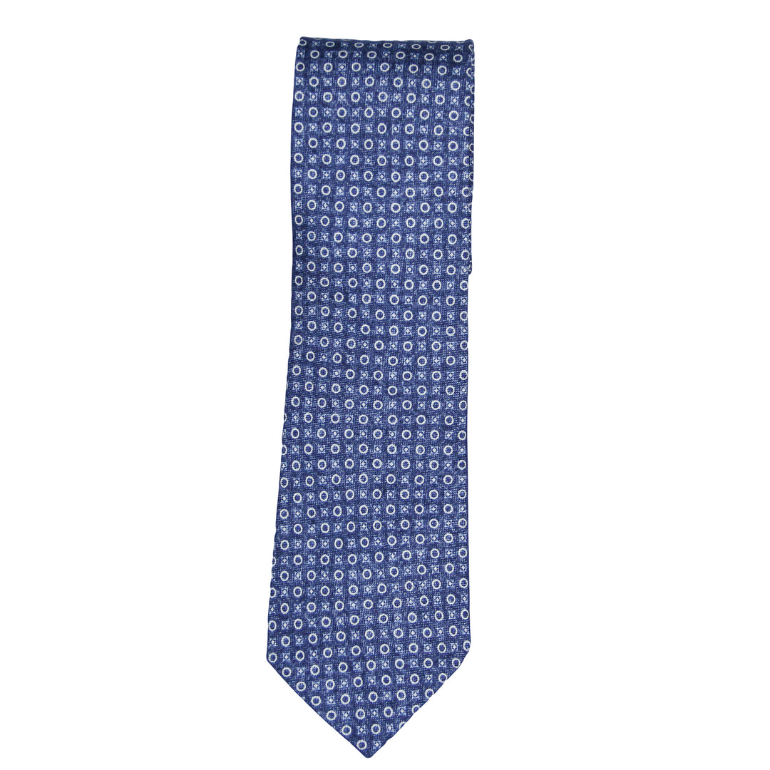 Navy Round Geometric Motif Silk Tie - Stenströms