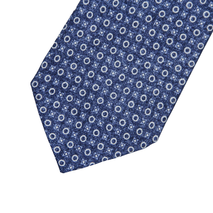 Navy Round Geometric Motif Silk Tie - Stenströms