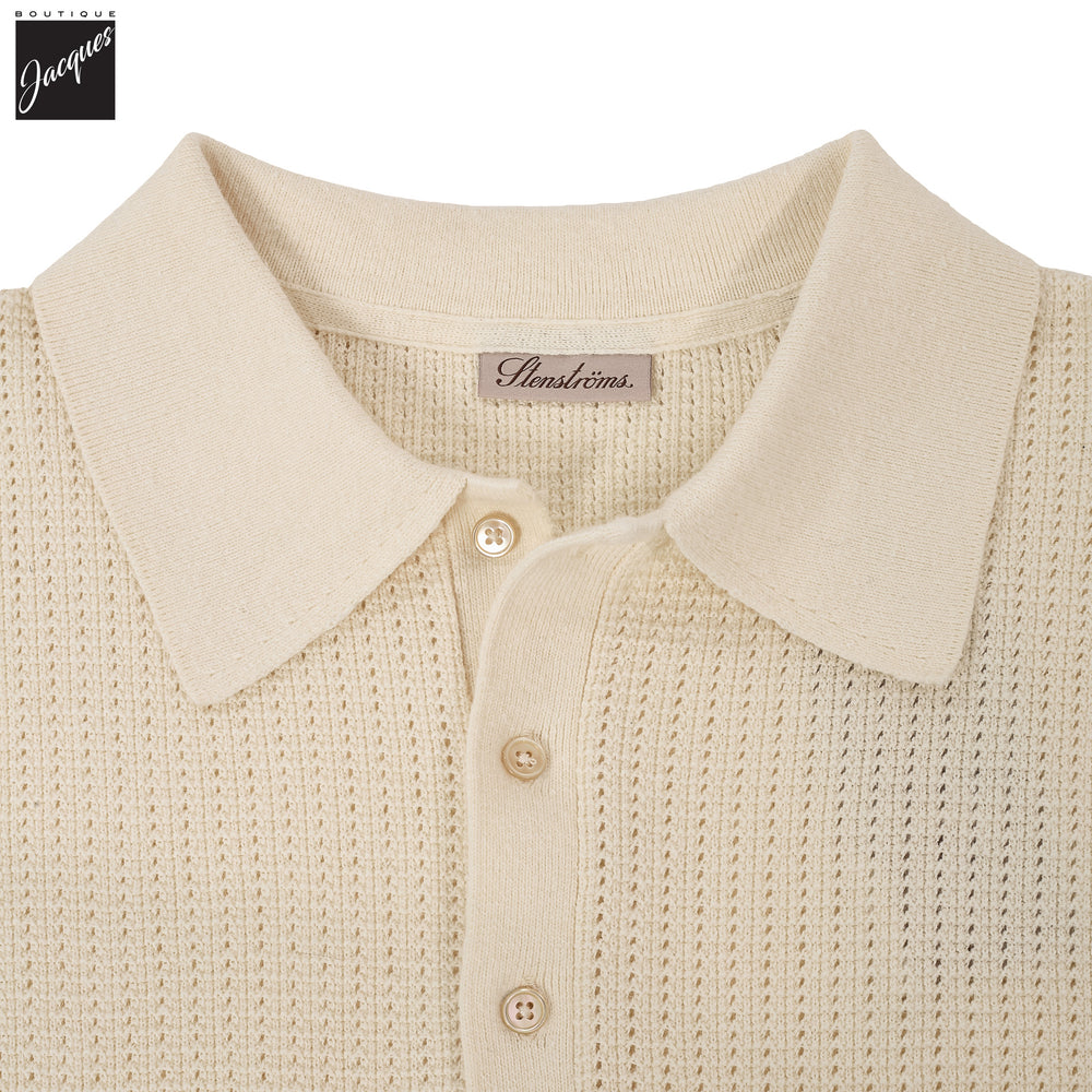 Off-White Cotton-Hemp Knitted Crochet Polo Shirt - Stenströms - Boutique Jacques International