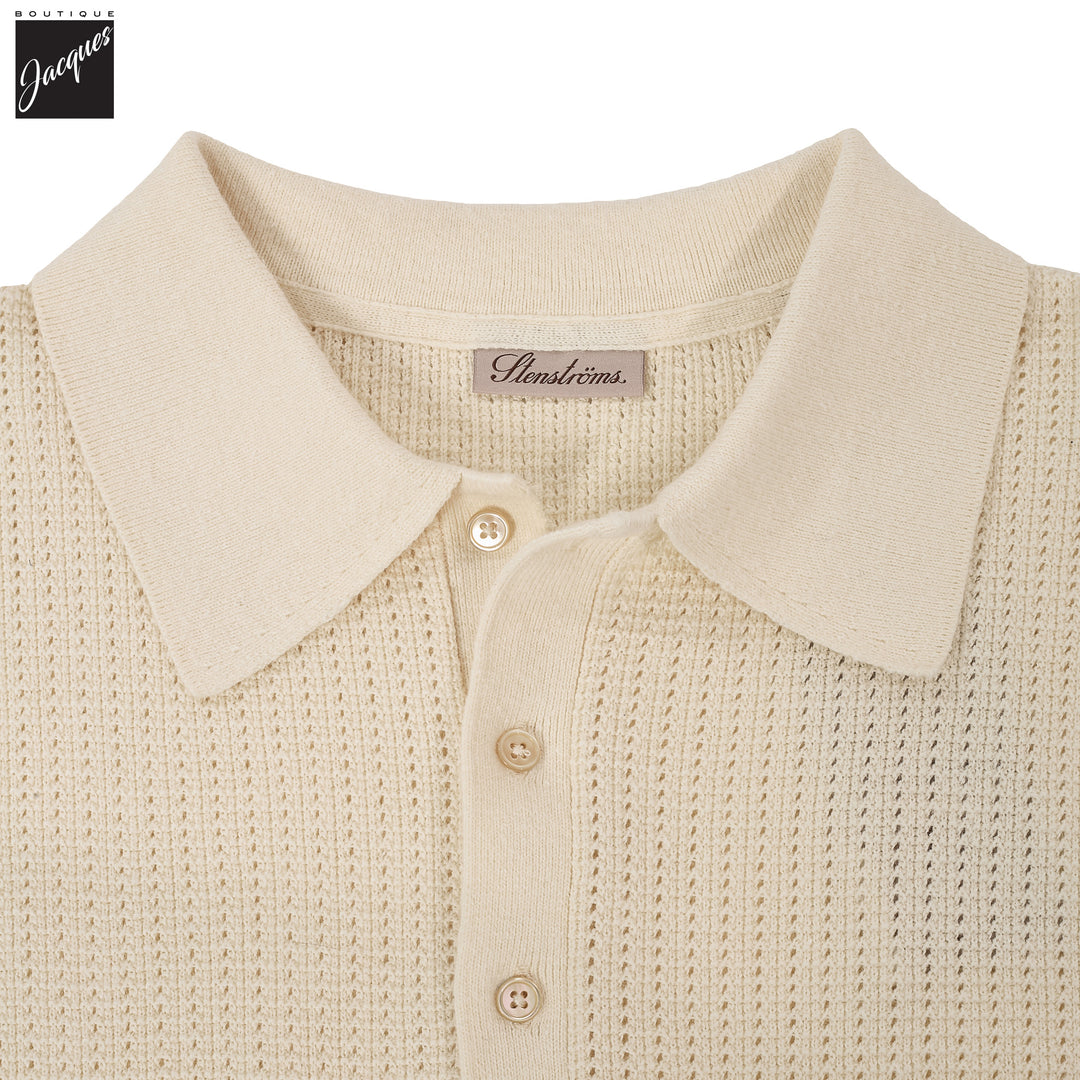 Off-White Cotton-Hemp Knitted Crochet Polo Shirt - Stenströms - Boutique Jacques International