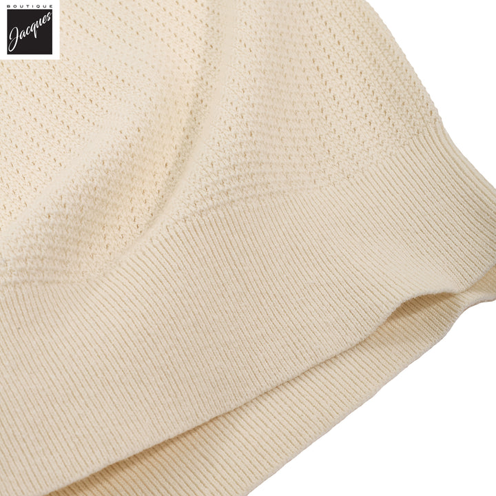 Off-White Cotton-Hemp Knitted Crochet Polo Shirt - Stenströms - Boutique Jacques International