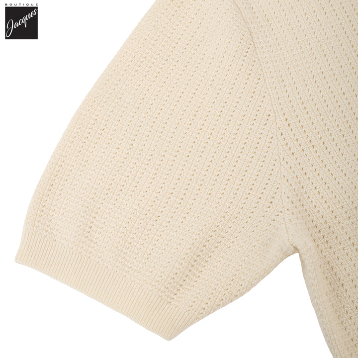 Off-White Cotton-Hemp Knitted Crochet Polo Shirt - Stenströms - Boutique Jacques International