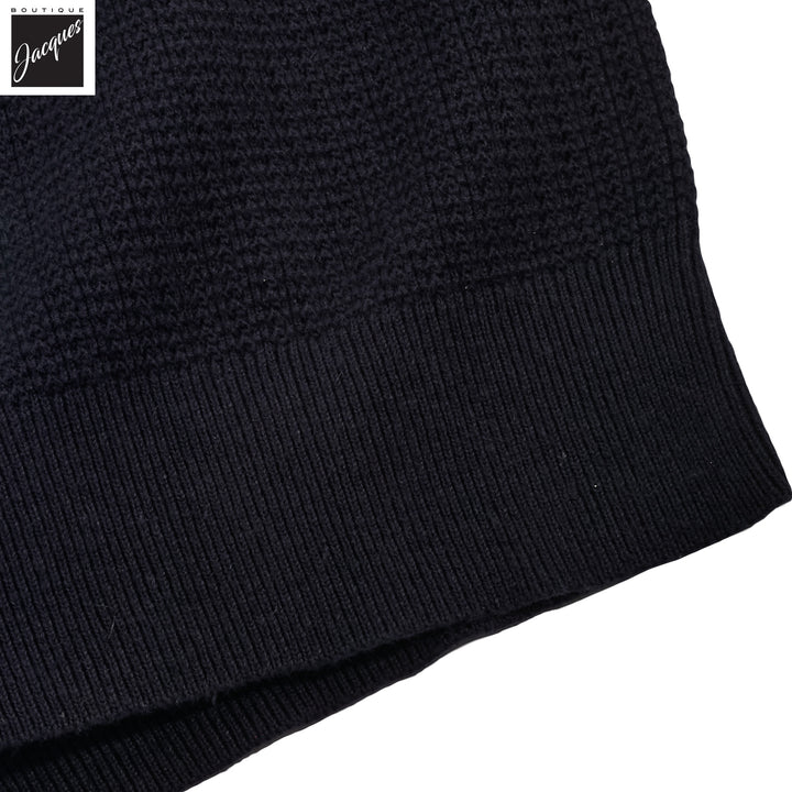 Navy Blue Cotton-Hemp Knitted Crochet Polo Shirt - Stenströms - Boutique Jacques International