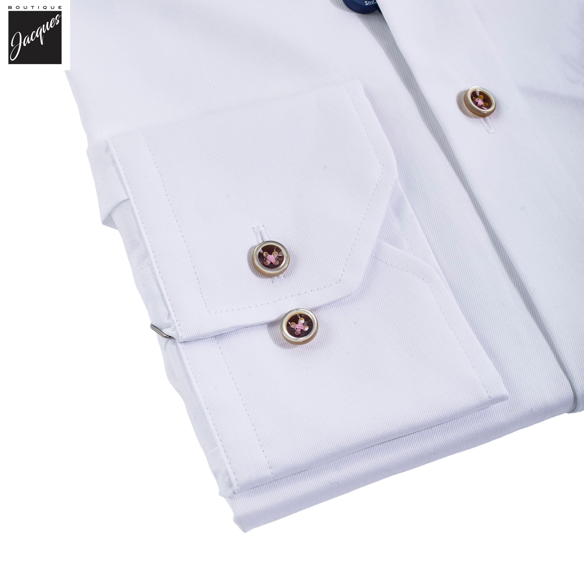 White Twill Slimline Dress Shirt with Burgundy Buttons - Stenströms - Boutique Jacques International