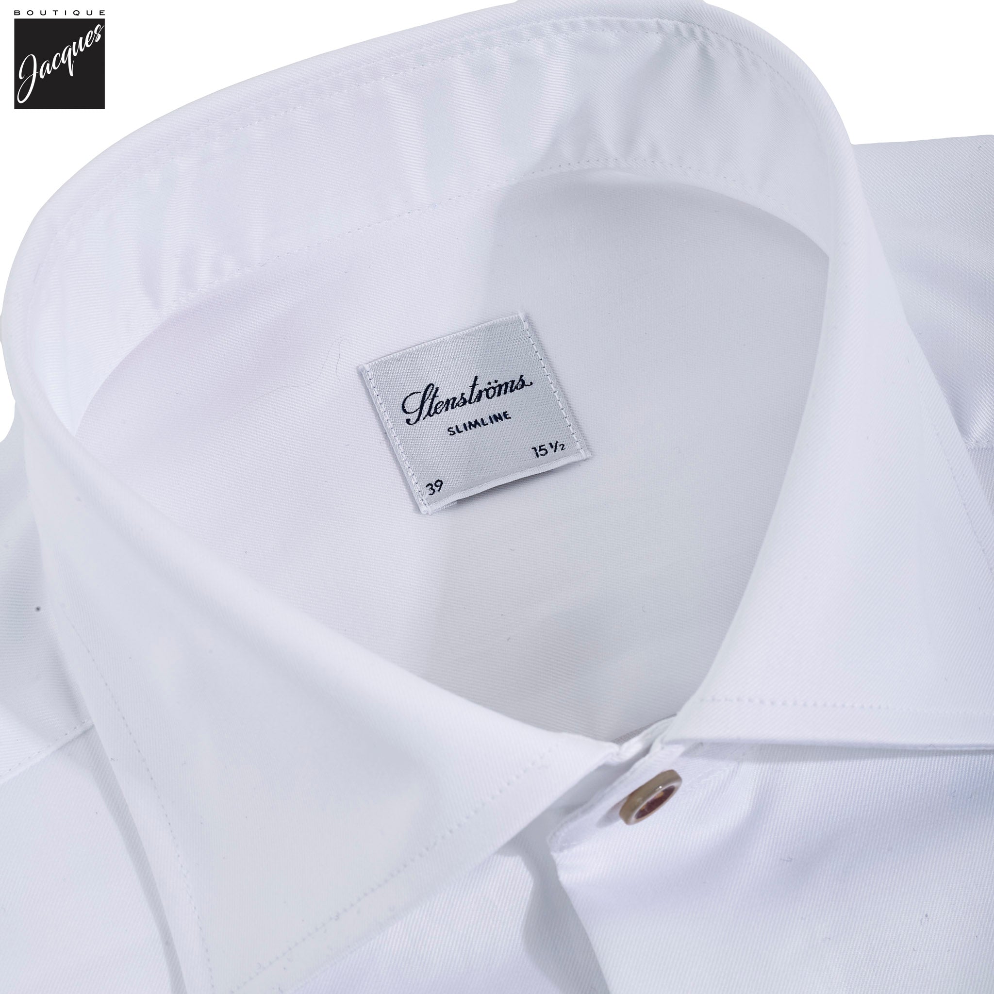 White Twill Slimline Dress Shirt with Burgundy Buttons - Stenströms - Boutique Jacques International