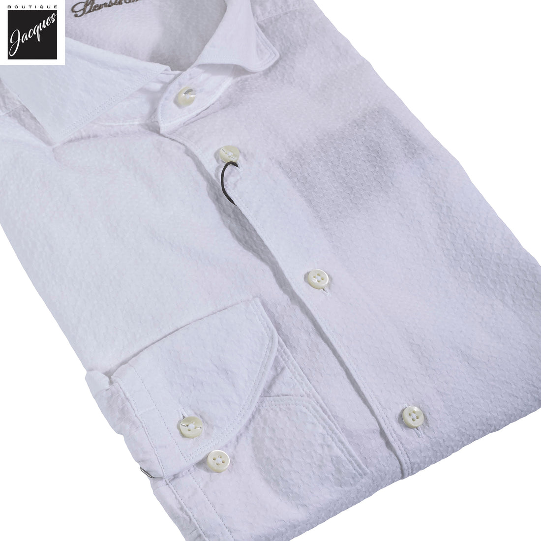 White Seersucker Slimline Casual Shirt - Stenströms - Boutique Jacques International
