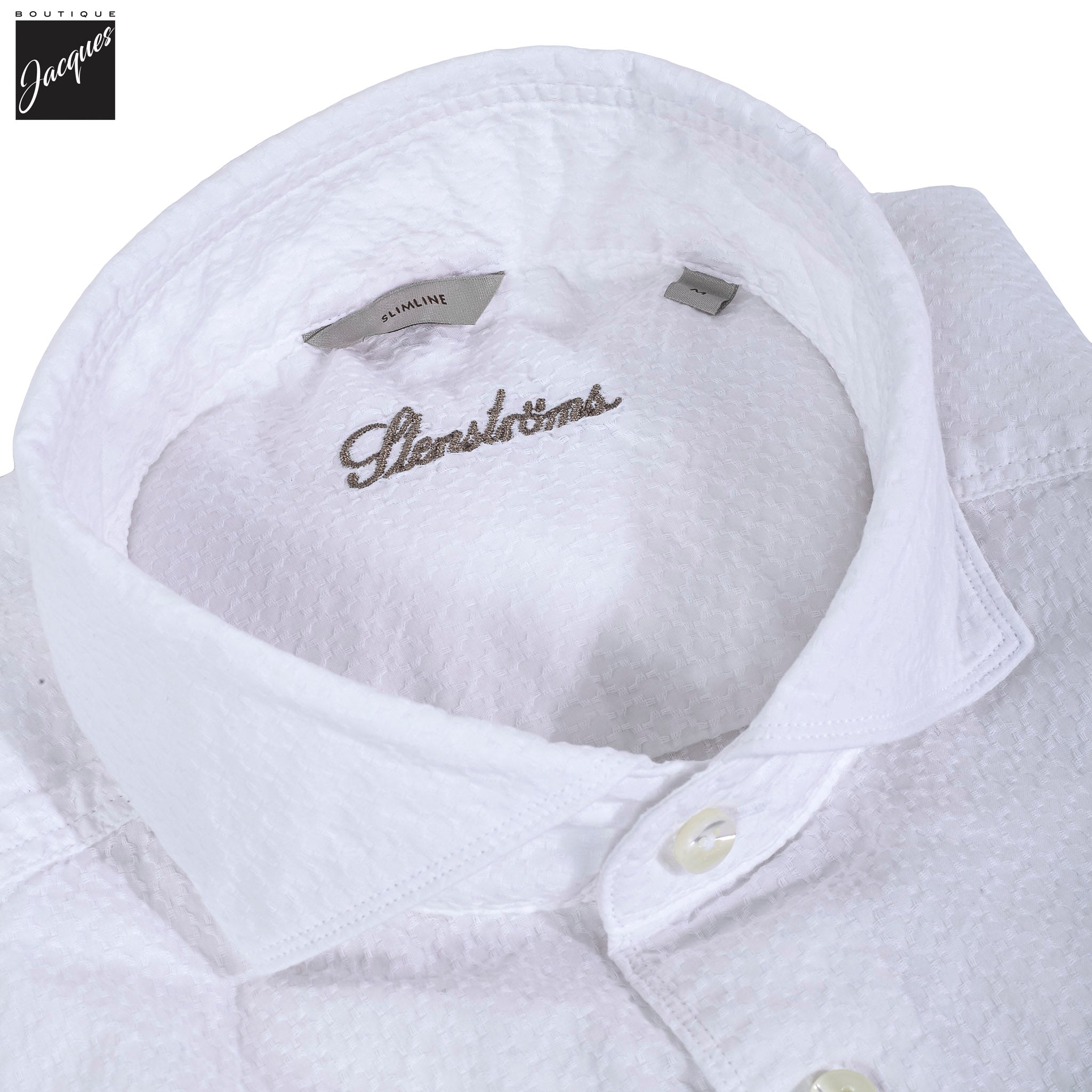 White Seersucker Slimline Casual Shirt - Stenströms - Boutique Jacques International