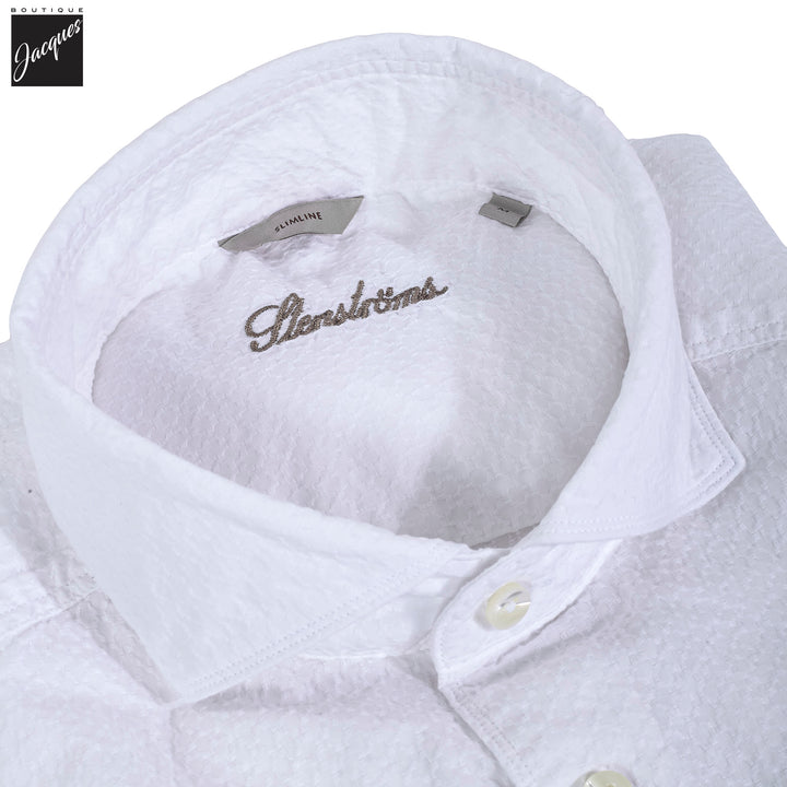 White Seersucker Slimline Casual Shirt - Stenströms - Boutique Jacques International