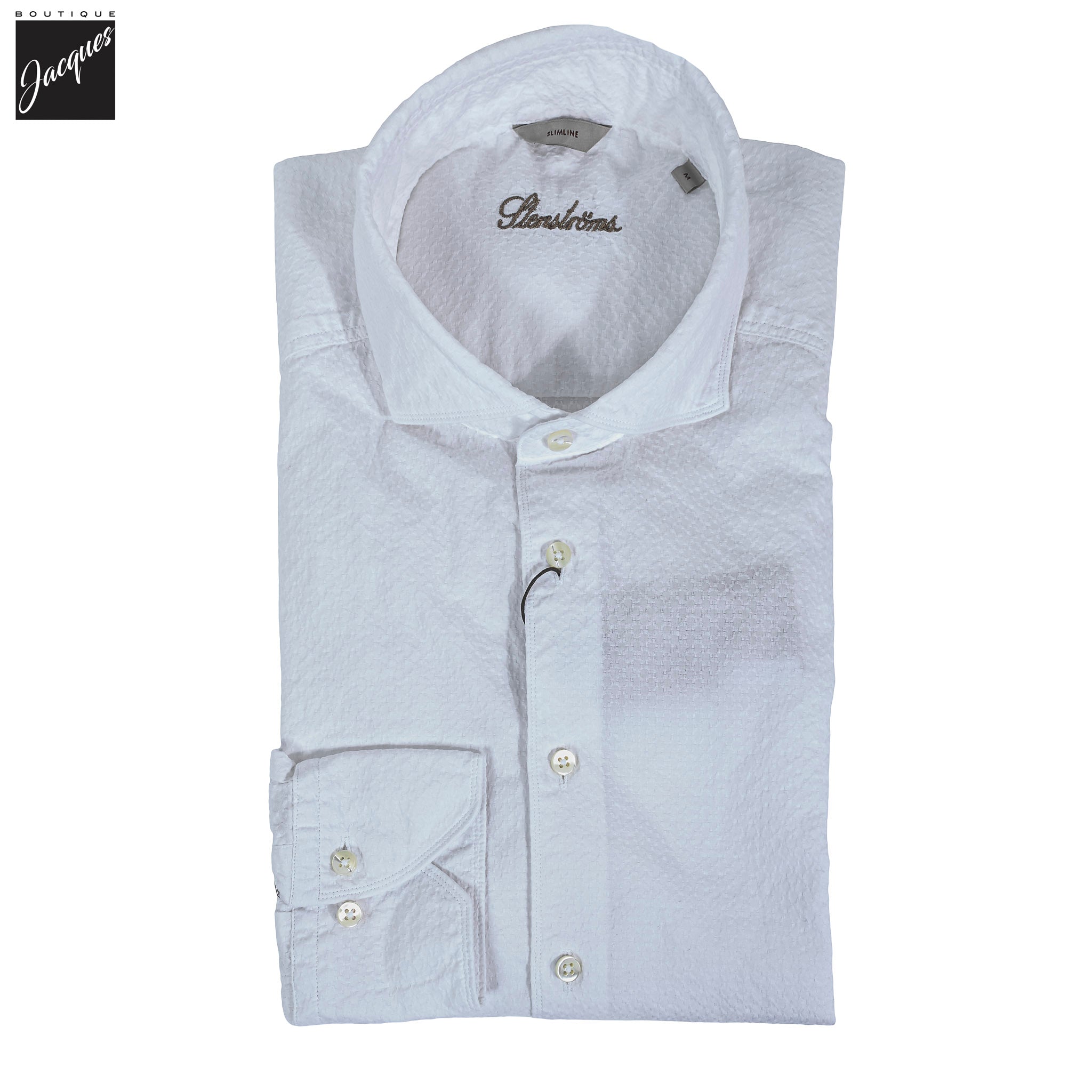 White Seersucker Slimline Casual Shirt - Stenströms - Boutique Jacques International