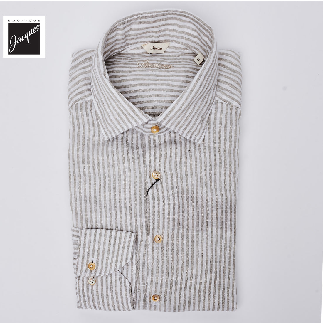 Gray Striped Linen Casual Slimline Shirt - Stenströms