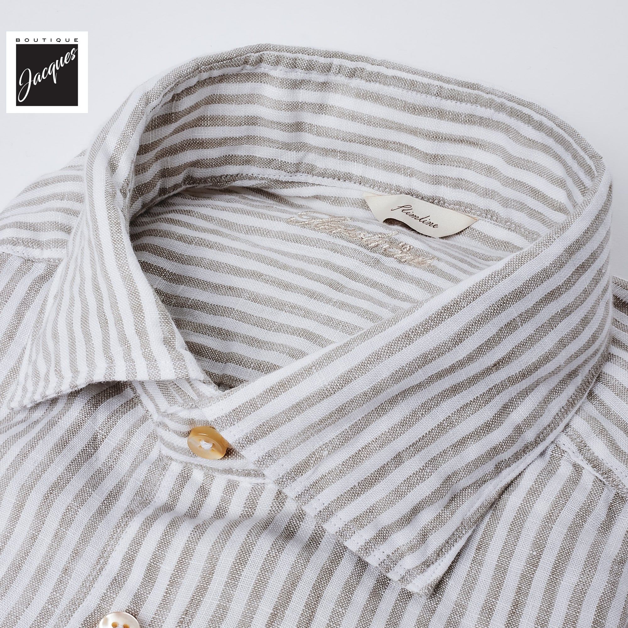 Gray Striped Linen Casual Slimline Shirt - Stenströms