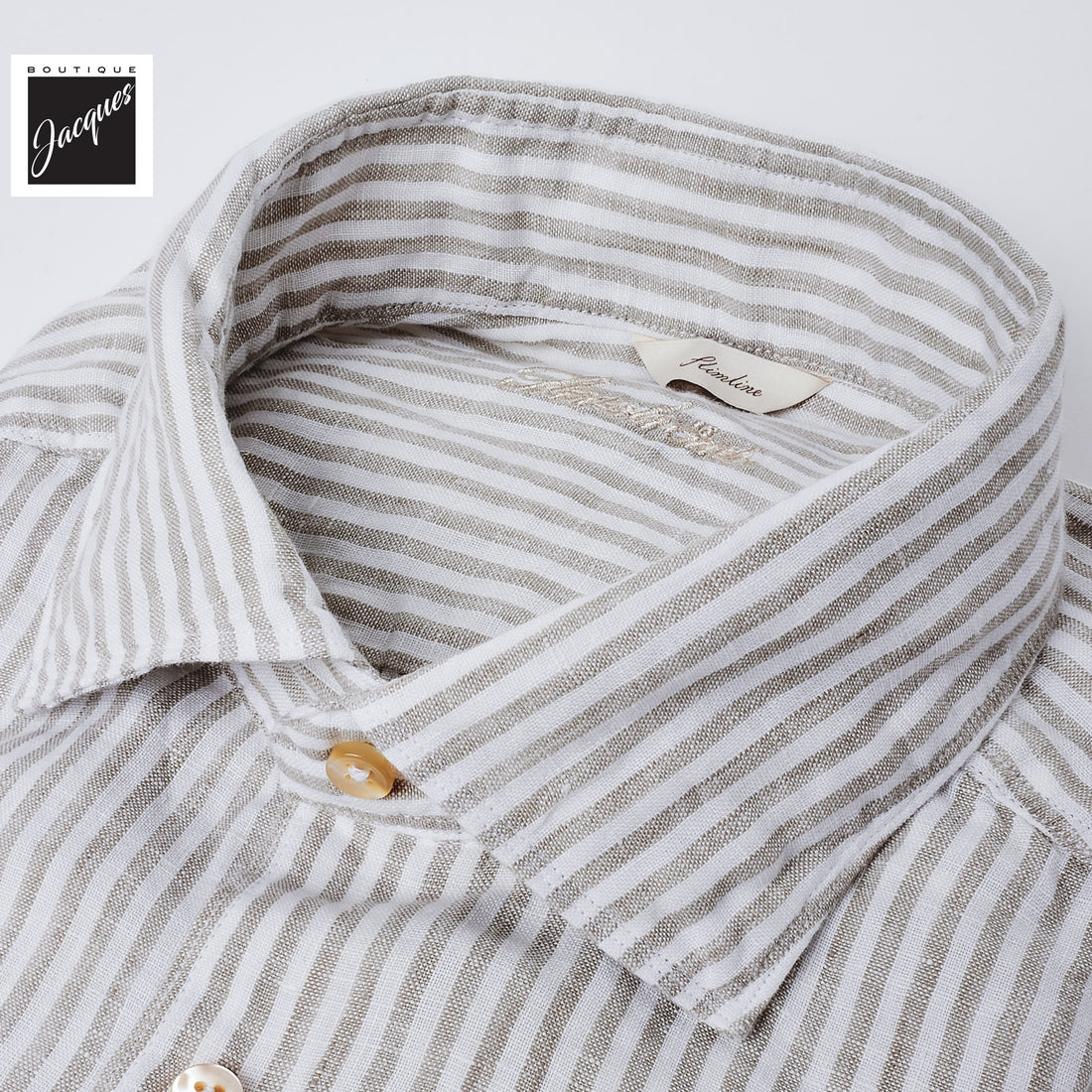 Gray Striped Linen Casual Slimline Shirt - Stenströms