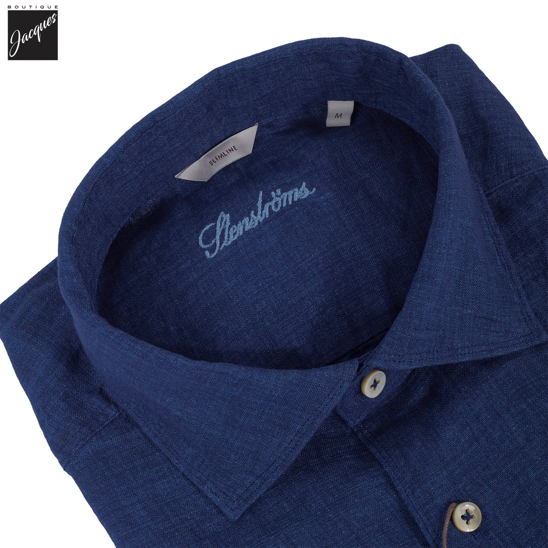Dark Blue Linen Slimline Casual Shirt - Stenströms - Boutique Jacques International