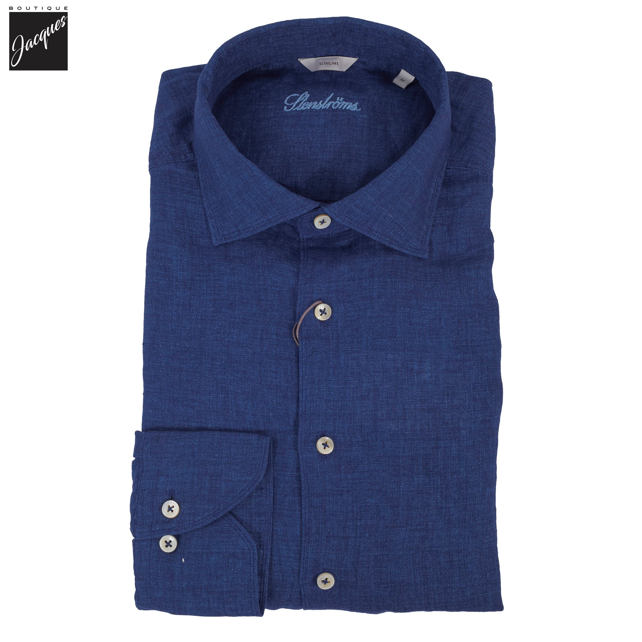 Dark Blue Linen Slimline Casual Shirt - Stenströms - Boutique Jacques International