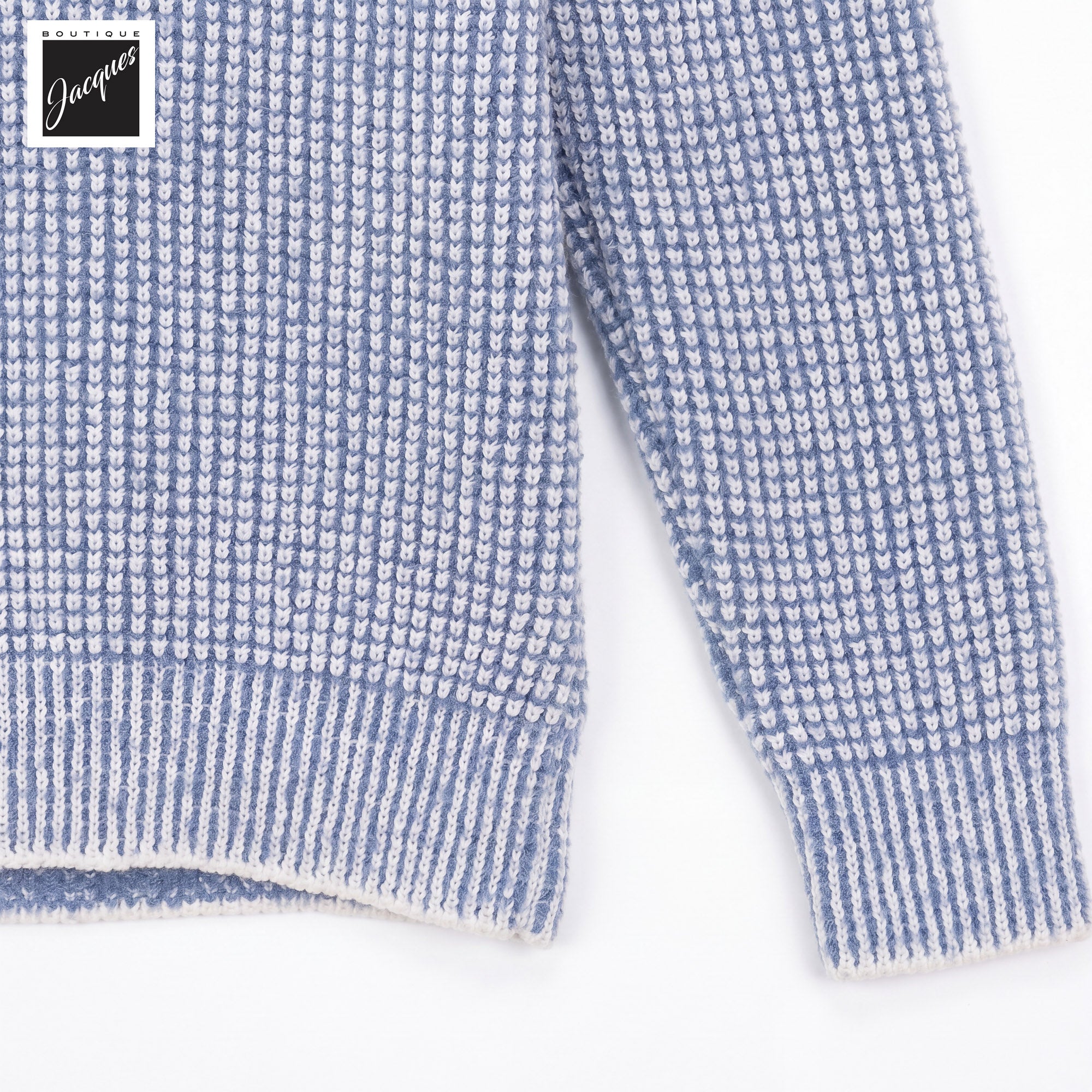 Baby Blue Two-Tone Royal Stitch Merino Wool Cardigan - Phil Petter - Boutique Jacques International
