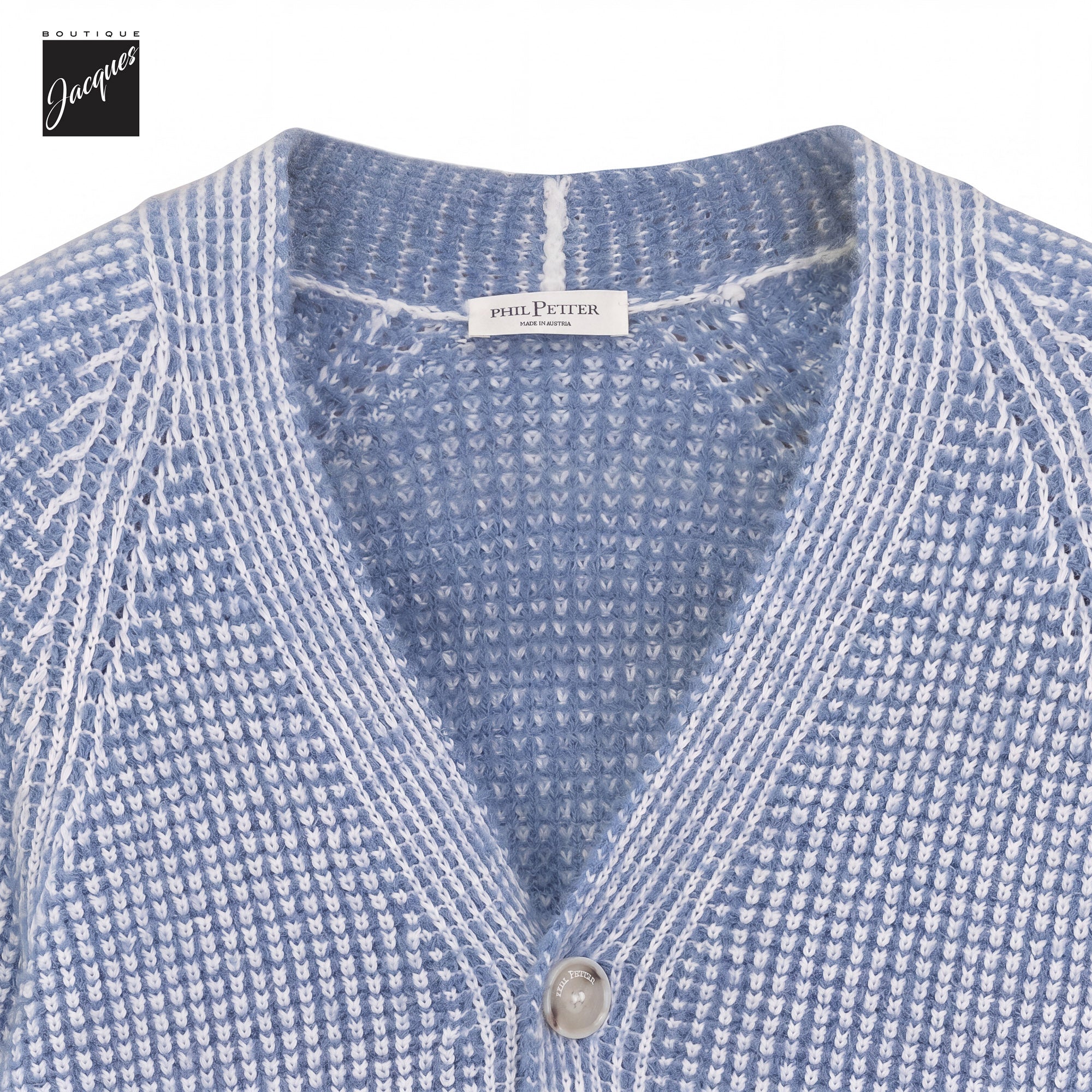 Baby Blue Two-Tone Royal Stitch Merino Wool Cardigan - Phil Petter - Boutique Jacques International