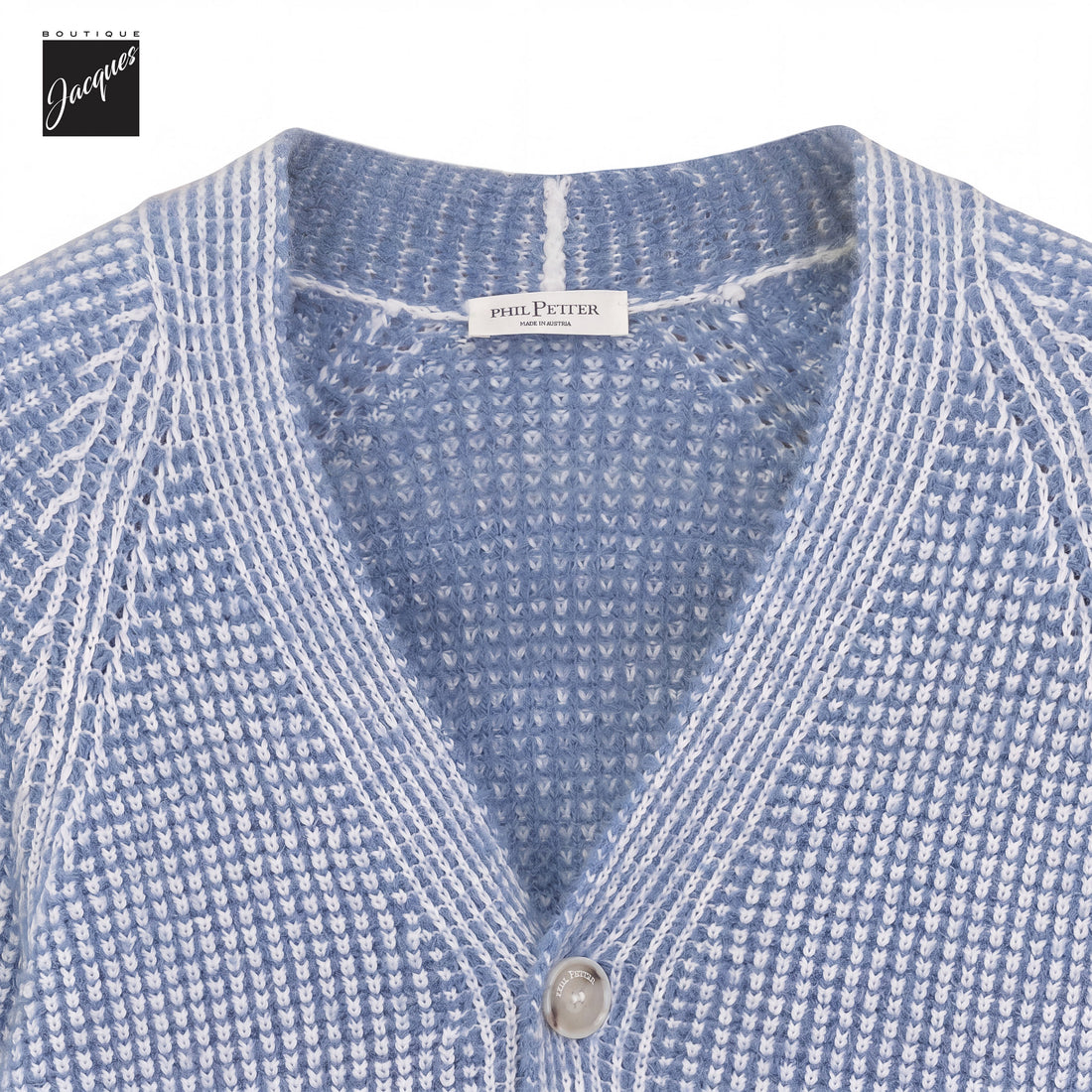 Baby Blue Two-Tone Royal Stitch Merino Wool Cardigan - Phil Petter - Boutique Jacques International