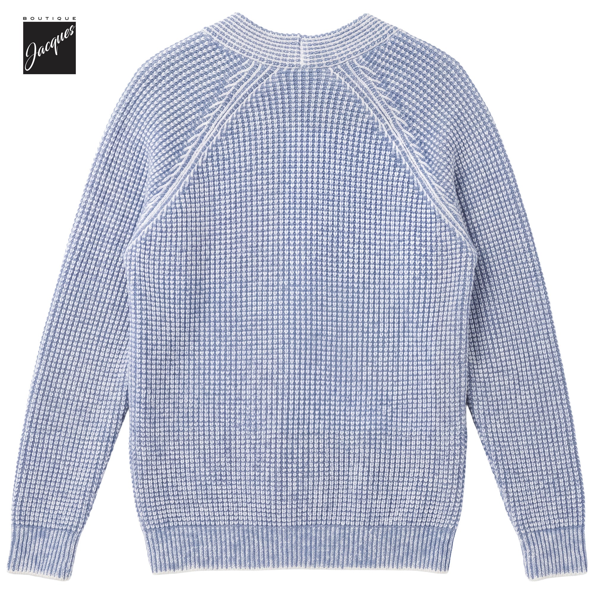 Baby Blue Two-Tone Royal Stitch Merino Wool Cardigan - Phil Petter - Boutique Jacques International