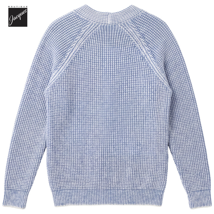 Baby Blue Two-Tone Royal Stitch Merino Wool Cardigan - Phil Petter