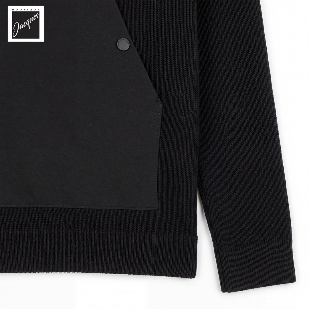 Blue/Black Merino Wool Baseball Collar Full Zip Sweater - Phil Petter