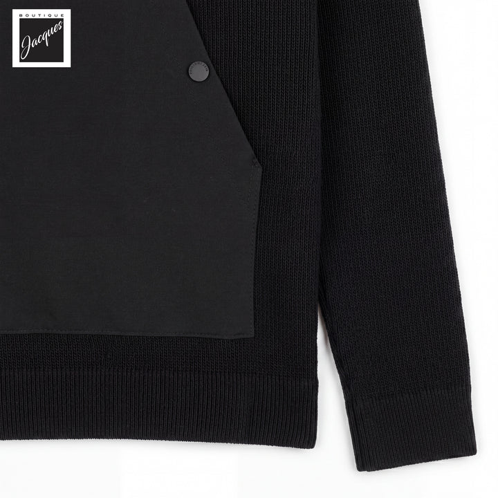Blue/Black Merino Wool Baseball Collar Full Zip Sweater - Phil Petter